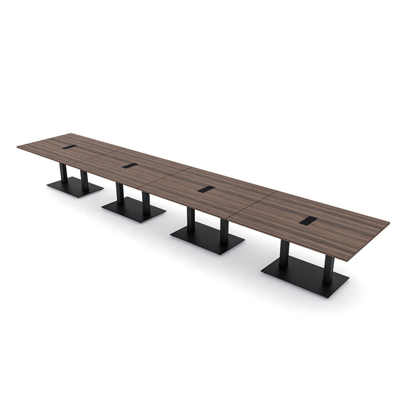 Table de conférence rectangulaire avec base en métal double | Unité électrique, Noir mat, L 240 po x l 48 po