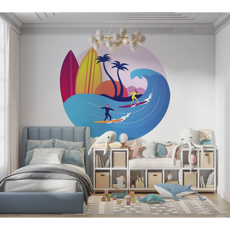 Murale pelez et collez de qualité supérieure - Surfing Paradise, L 120 po x L 96 po
