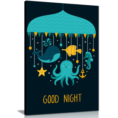 Cute Cartoon Characters Good Night - Wrapped Canvas Print