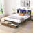 Metal Platform Bed Frame With Wooden Headboard And With Footboard USB,Charging Station,2 Drawers,Storage, LED Lights, No Box Spring Needed-1082913289