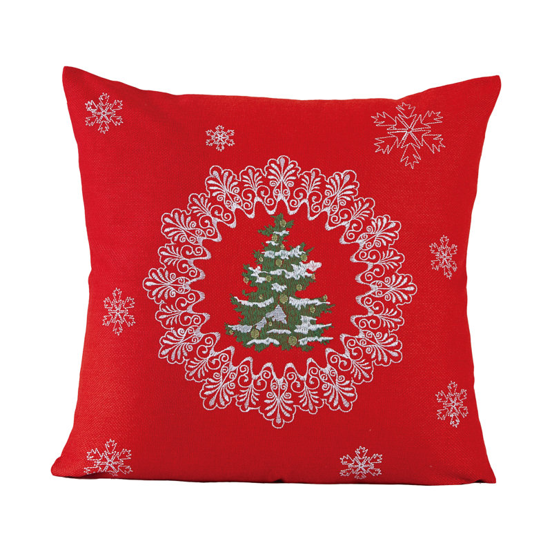 Violet Linen Seasonal Xmas Christmas Holiday Glaze Solid Red Pattern, Polyester Burlap Fabric, Applique Embroidered, Emblem , 18 Inch x 18 Inch, Square, Decorative Accent Throw Pillow