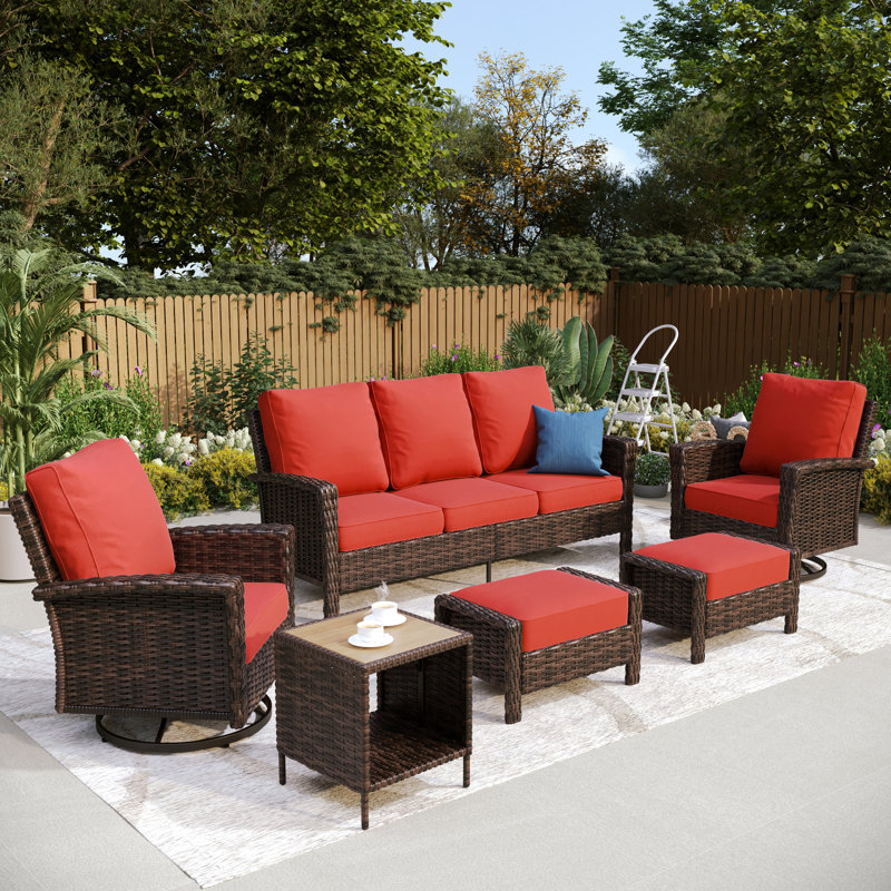 Ensemble de conversation d'extérieur en osier pour terrasse, Rouge