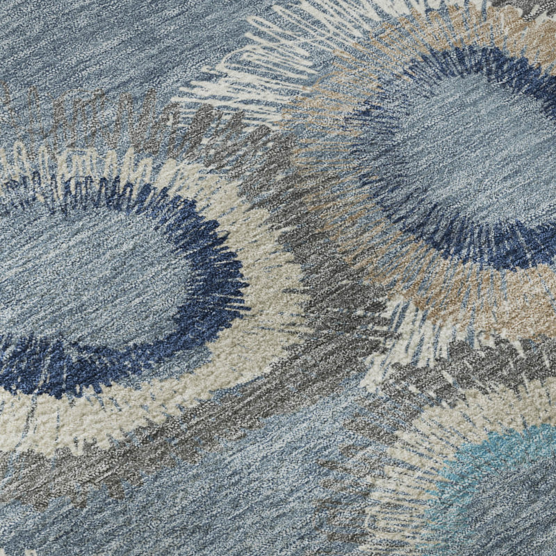Premium Machine Washable Mayfield AMF2278 Geometric Rug, Denim, 9' x 12'
