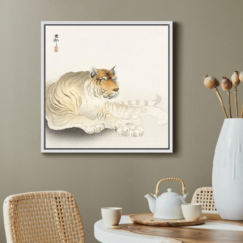 Tigre élégant, H 24 po x l 24 po x P 1,5 po, Cadre flottant blanc