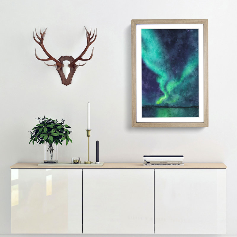 The Northern Lights in Abisko Sweden - Picture Frame Painting Print, Oak Framed, 87cm H x 62cm W x 2cm D