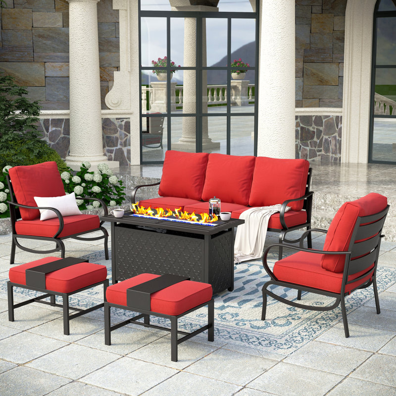 Tapasi Outdoor Patio Conversation Furniture Set, Red, Yes