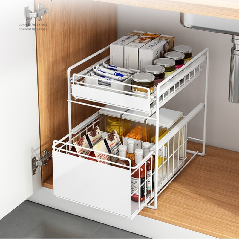 Rangement coulissant sous évier, étagère de rangement multifonctionnelle pour les épices et les ustensiles