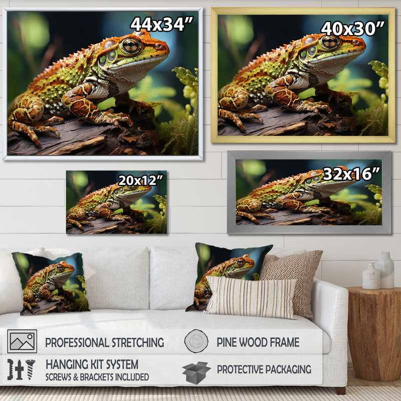 Portrait de grenouille II - impression, H 24 po x l 32 po x P 1 po, Cadre simple noir