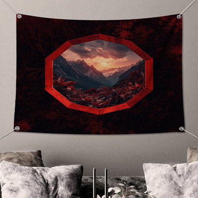Tapisserie murale paysage de montagne rouge