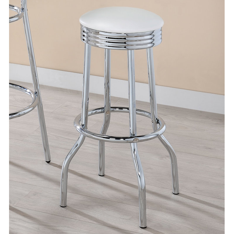 Hagert Upholstered Metal Swivel Bar Stool, White