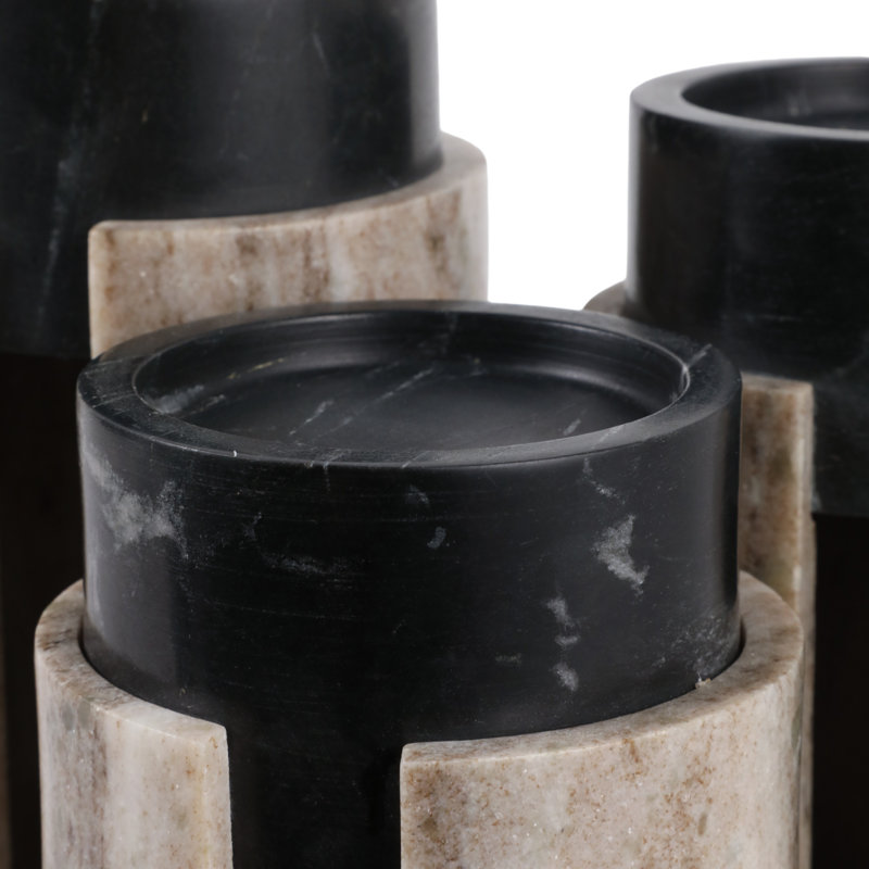 Bougeoirs bicolores en marbre pour la décoration intérieure - Supports pour chandeliers piliers, pour table intérieure ou extérieure - Lot de 3, 23 cm, 20 cm, 20 cm, noir et ivoire