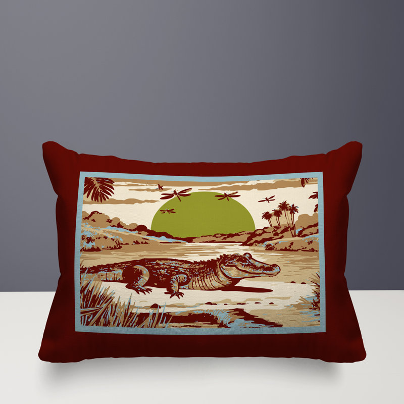 Oreiller rectangulaire réversible intérieur / extérieur Shimo Alligator, Rectangle H 18 po x l 25 po, Rouge