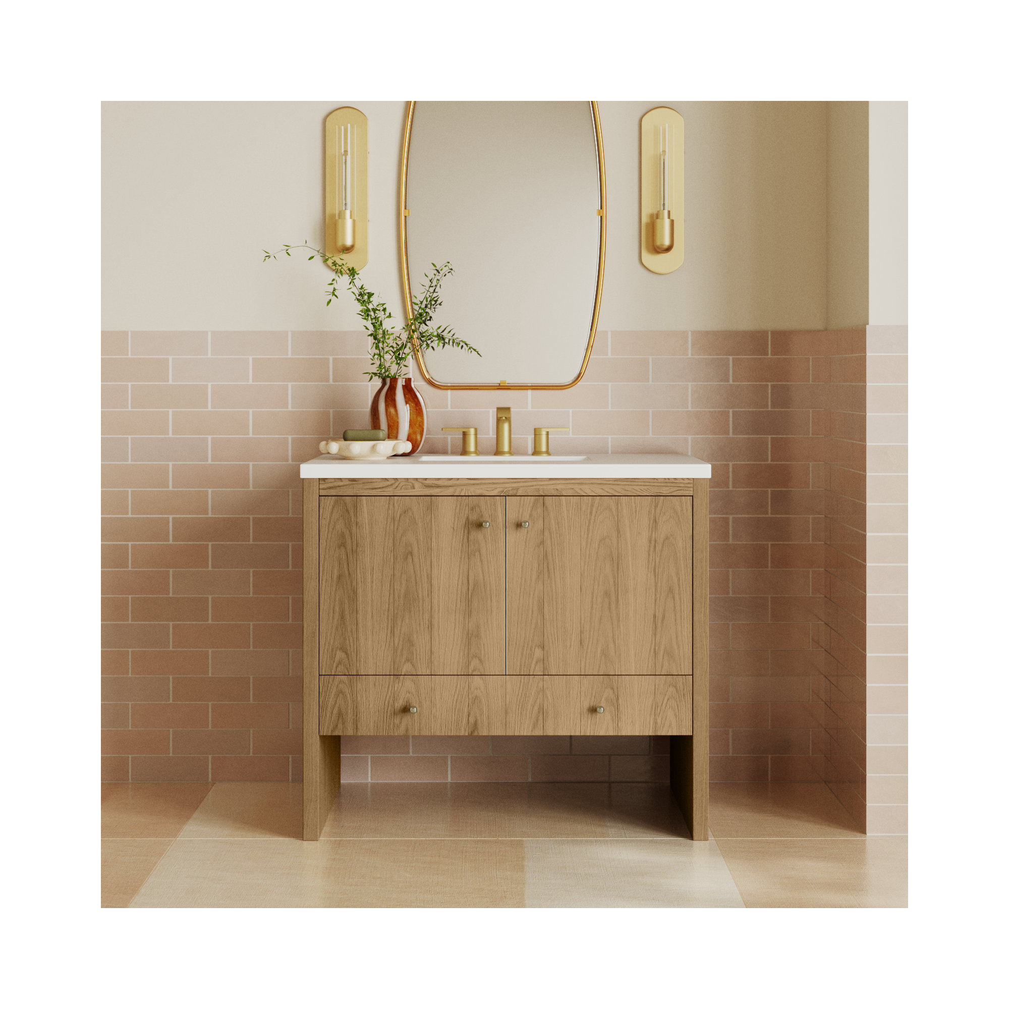 Hudson 36'' Single Bathroom Vanity, White Zeus, Light Natural Oak, 8" Widespread
