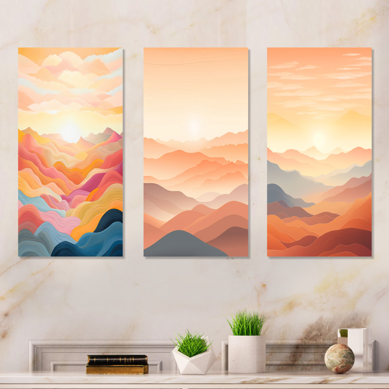 Ensemble de salon Bold Sunset Mountain Horizon - Sunrises Sunset, H 28 po x l 36 po, Toile tendue