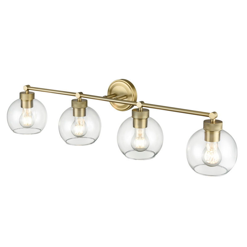 Breakwater Bay Aeyla 4 Light Vanity with Clear Glass Shade, Vintage Brass