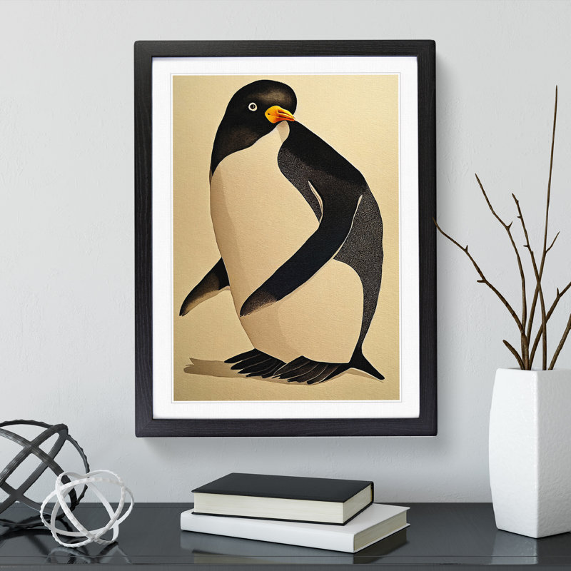 Penguin No.2 - Single Picture Frame Painting, Black, 64cm H x 46cm W x 2cm D