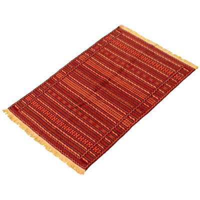 Tapis rouge foncé / orange en laine fabriqué à la main Kilim