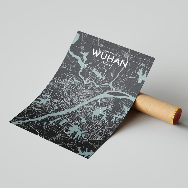 Carte de la ville de Whan, impression, H 17 po x l 11 po, Gris/noir