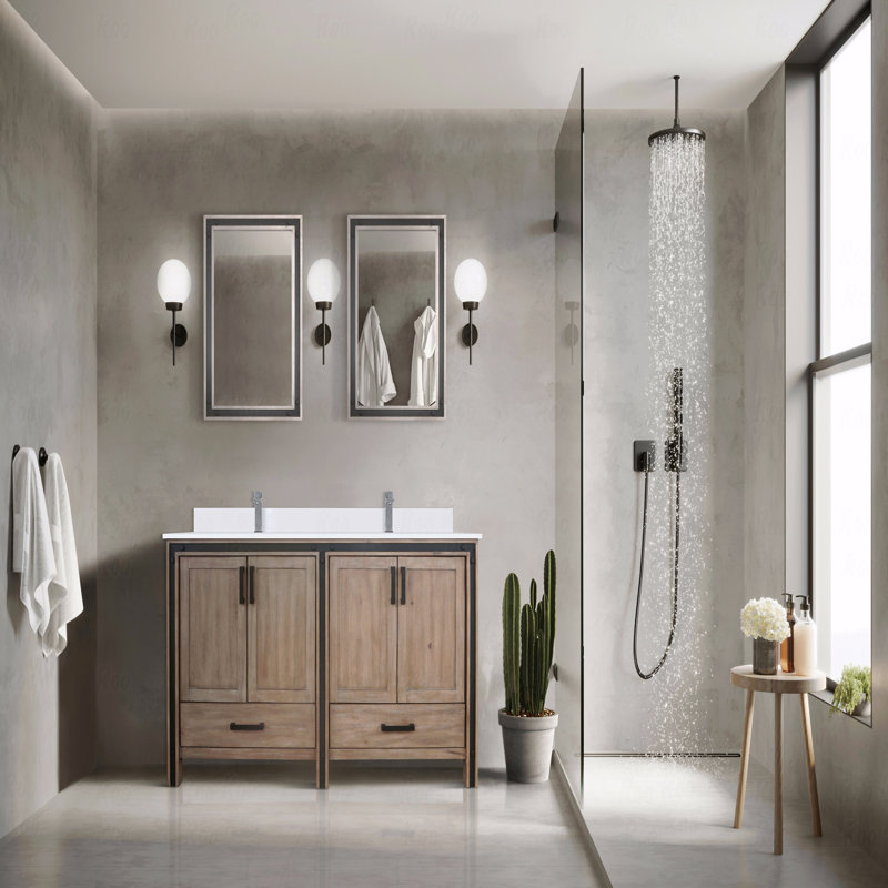 Meuble-lavabo double 60 po x 22 po, Quartz blanc