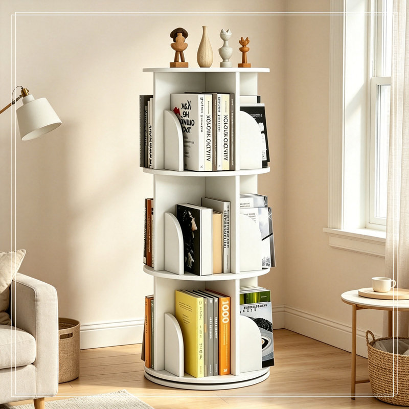 Bibliothèque rotative à 3 niveaux avec rangement ouvert
