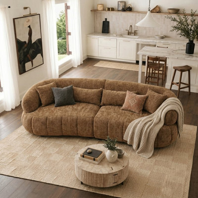102.36" Curved Sectional Sofa,Cloud Couch with Soft Chenille Fabric,Modern Upholstered Deep Seat 4-Seater Sofa for Living Room,Brown