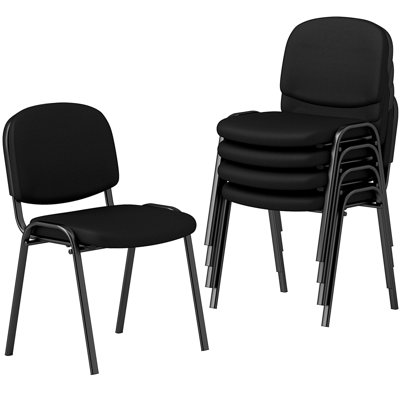 Set Of 5 Waiting Room Chairs Stackable Reception Guest Chairs-Black