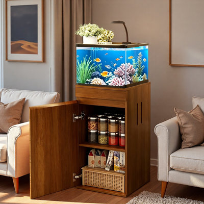 Fish Tank Stand With Storage Cabinet, Power Outlets And Height-adjustable Shelf