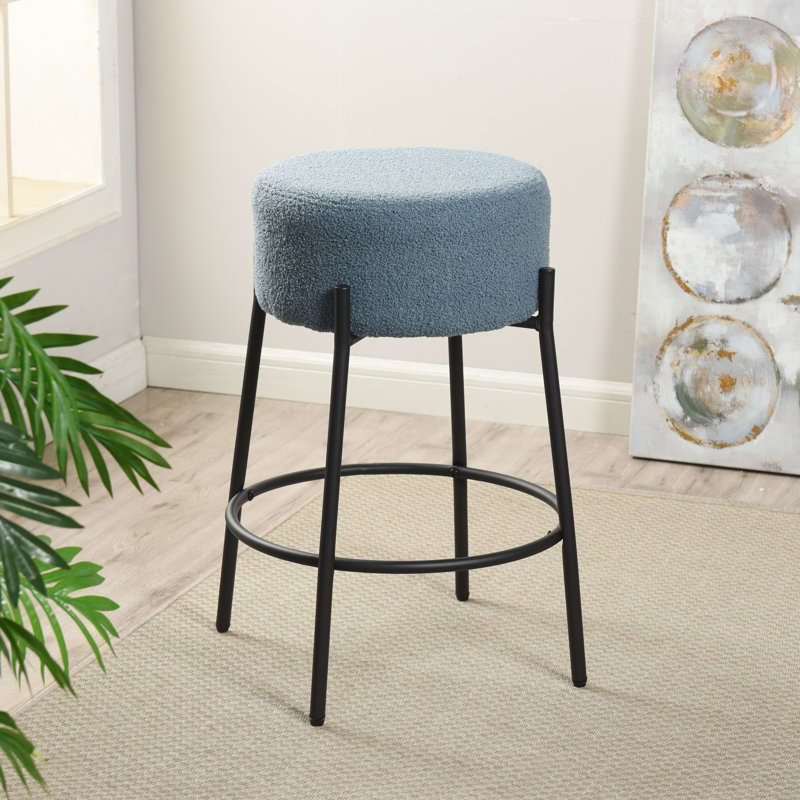 Tabouret Soloist - Coussin rembourré Boucle, Tabouret de comptoir (siège d'une hauteur de 26 p, Bleu ciel