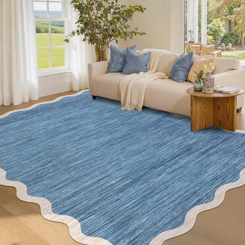 Abstract Machine Printed Area Rug, Blue, Rectangle 120 x 170 cm