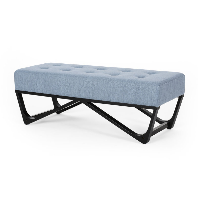 Elegant Bench In Blue With Button- Look, 16.5" H X 46.27" W 17.5" D Chic Upholstery And Design, High Wide Deep