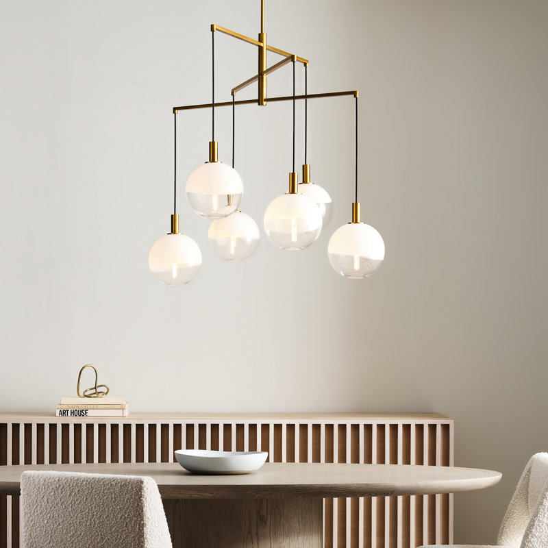 6-Light Chandelier, 38.125" H x 39.75" W x 39.75" D, Burnished Brass, 6 Lights