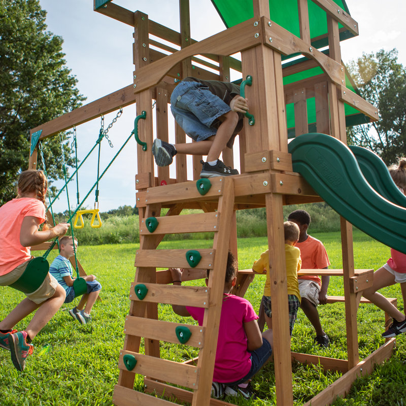 Belmont Cedar Wood Swing Set with Slide and Swings