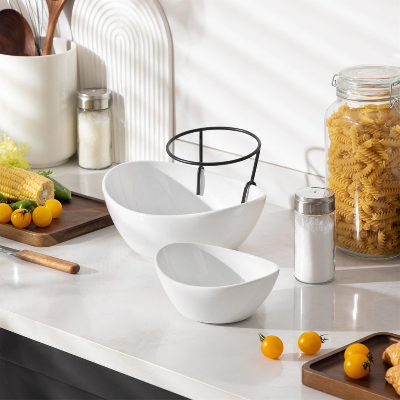 Ebern Designs Ceramic Stainless Steel Serving Bowl