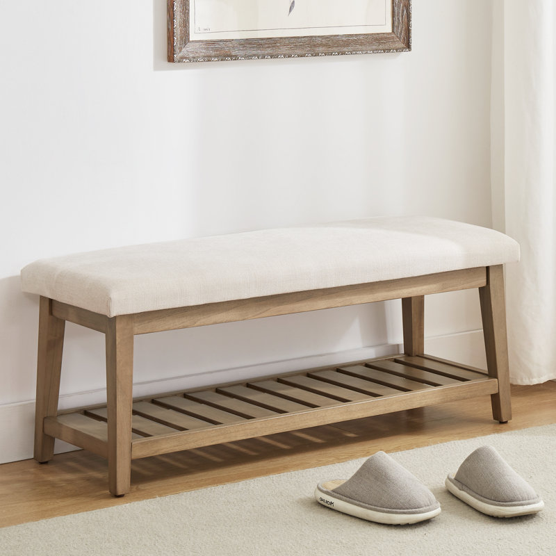 Banc de rangement rembourré l 44 po Hahnville, Beige