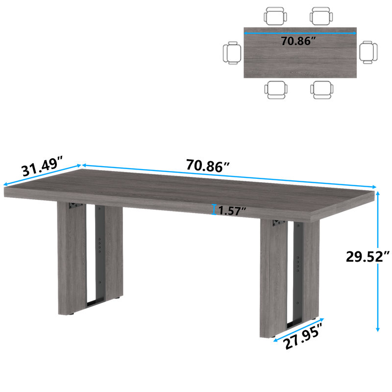 Dasinger 70.8 Inch Dining Table, Modern Kitchen Table for 6-8 People for Living Room, Vintage Gray