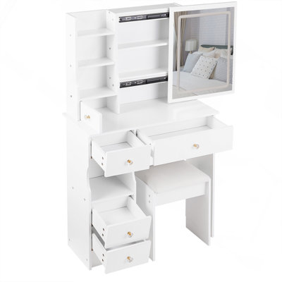 Petite coiffeuse 29,2 po avec tiroir à gauche et tabouret rembourré