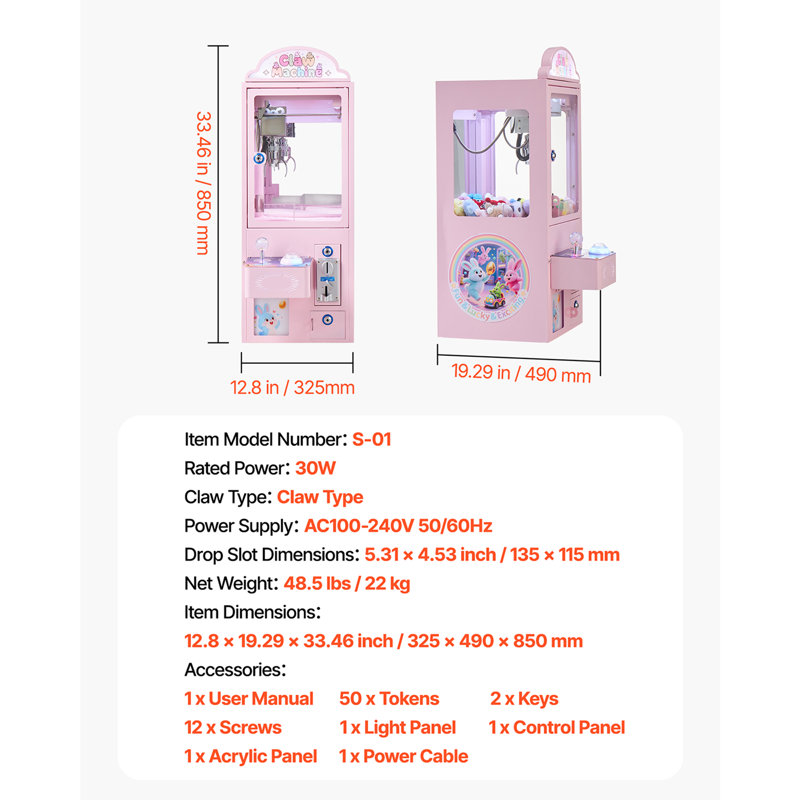 Machine à grue à griffes, machine de jeu d'arcade de taille moyenne avec son et lumière, griffes en acier réglables, distributeur de jouets Precise