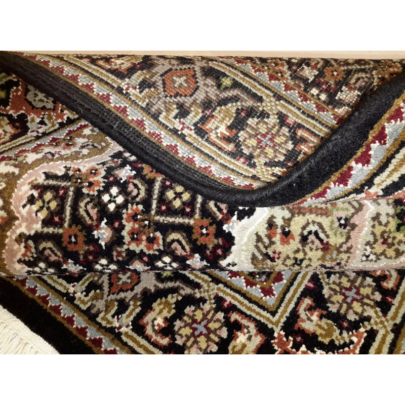 Tapis bleu marine / brun en laine / coton à motif oriental fait à la main 3 pi x 4 pi Omere