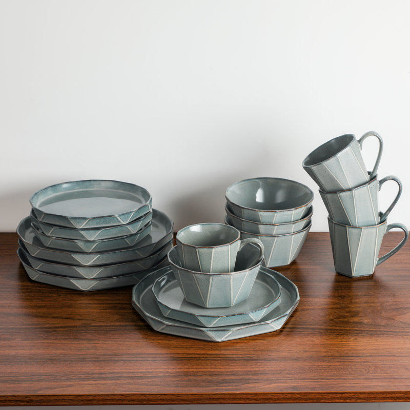 TABLE 12 16-Piece Dinnerware Set, Stonewashed Dinnerware Set for 4