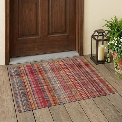 3' X 5' Red Plaid Washable Non Skid Indoor Outdoor Area Rug