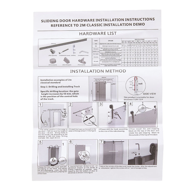 Sliding Barn Door Hardware Kit, 200 cm