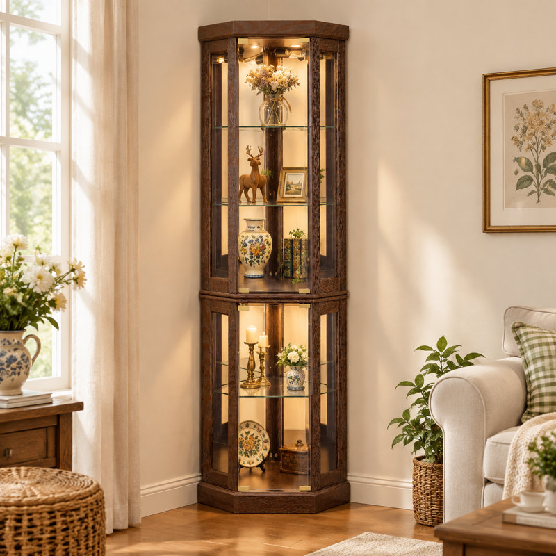 Vitrine d'angle éclairée, Cerise foncée