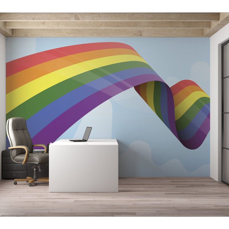 Murale pelez et collez de qualité supérieure - art abstrait arc-en-ciel, L 120 po x L 96 po
