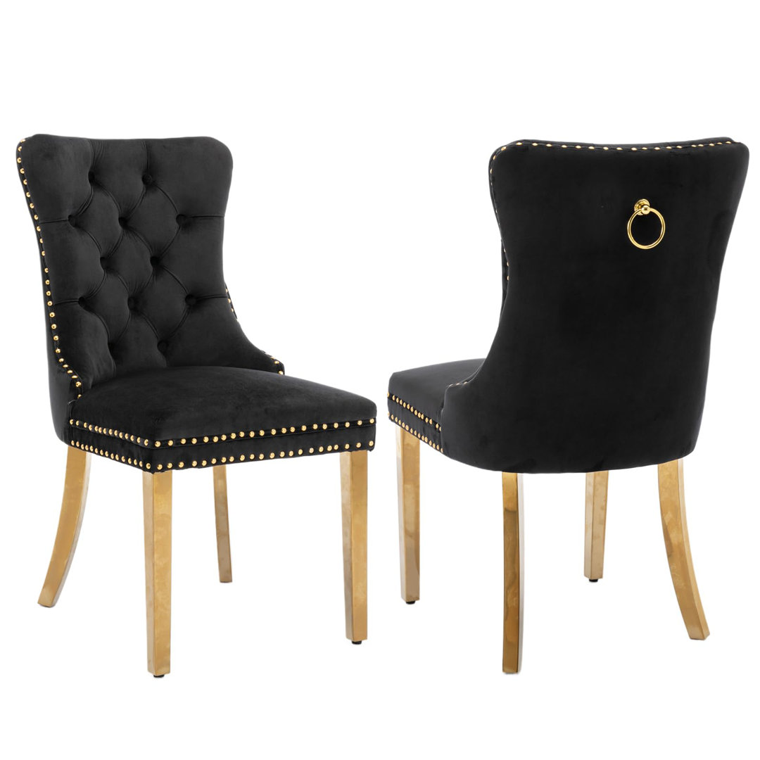 2 Pcs High-End Tufted Solid Wood Contemporary Velvet Upholstered Dining Chair With Wood Legs Nailhead Trim,Upholstered dining room chair,dinning chair,kitchen chair Rosdorf Park Upholstery 