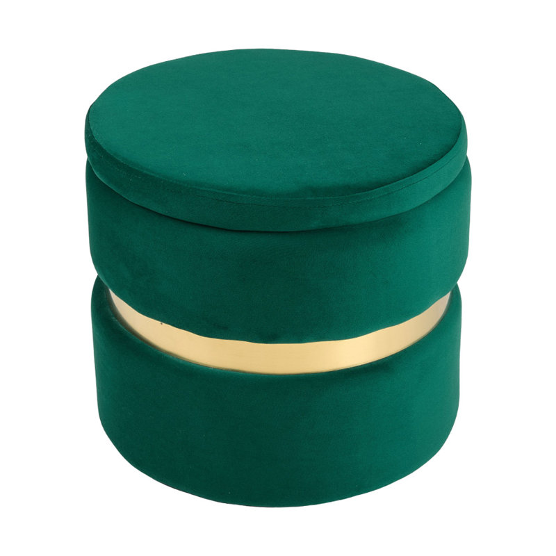 40cm Wide Cylinder No Pattern Standard Ottoman with Storage, Green