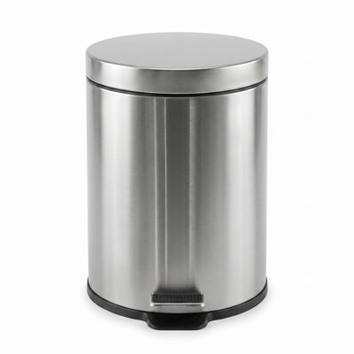 Soft-Close Step Trash Can, 5L/1.3 Gal Small Round Bathroom & Kitchen Waste Bin - Quiet Closing Lid - Compact Mini Wastebasket - Stainless Steel