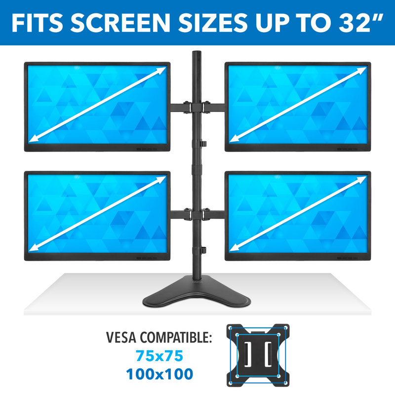 Mount-It Quad Monitor Stand | Height Adjustable Standing 4 Screen Mount Fits Monitors Up to 32 in.