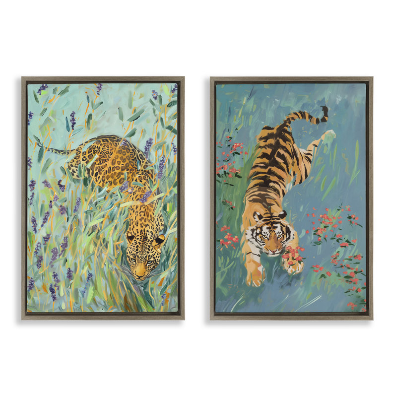 Ensemble de 2 cadres flottants Prowling Tiger & Leopard Habitats, design par Amanda Tsoukanelis, H 25 po x l 17 po