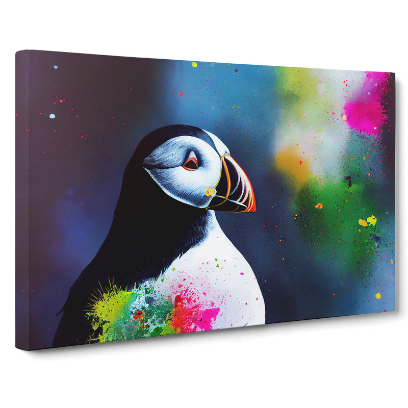 Colourful Puffin Bird - Wrapped Canvas, 35cm H x 50cm W x 3cm D
