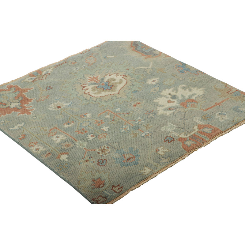 Rug & Kilim’S Persian Style Oushak Square Rug In Blue With Floral Patterns